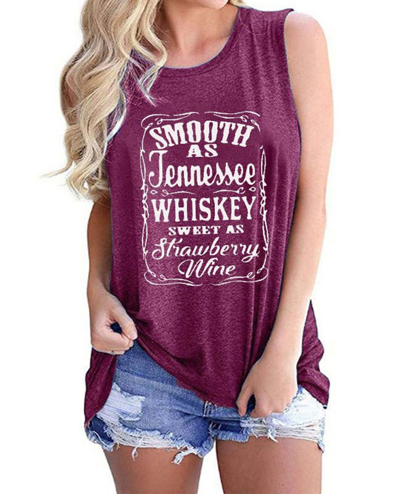 

Women' Whiskey Letter Print Sleeveless T-shirt, Purple