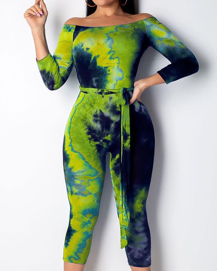 

Colorful Tie Dye Off Shoulder Jumpsuit, Green