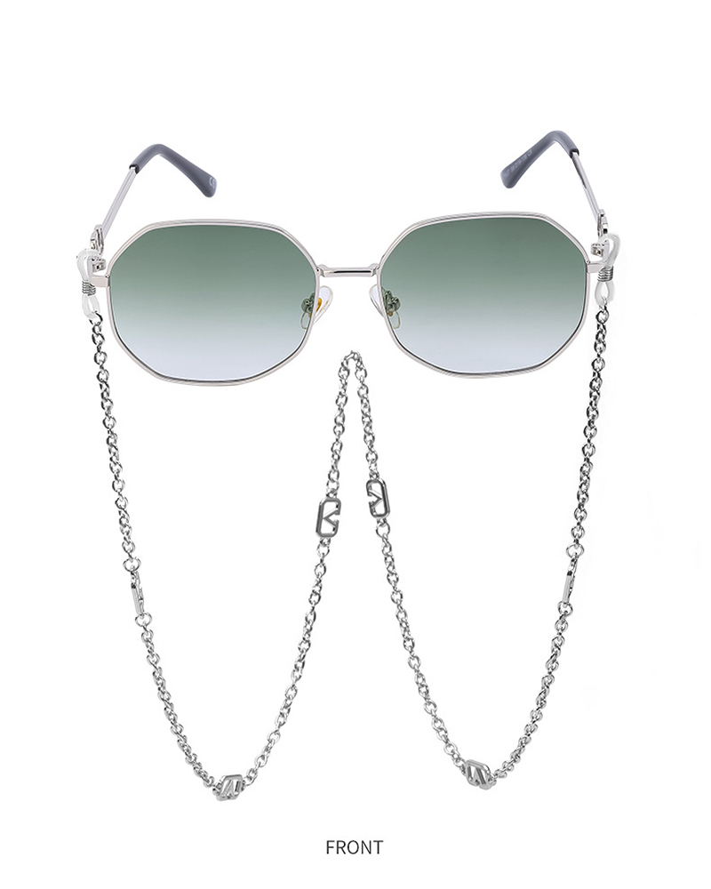 

Asymmetrical Frame Sunglasses With Eyeglasses Chain Holder, Green