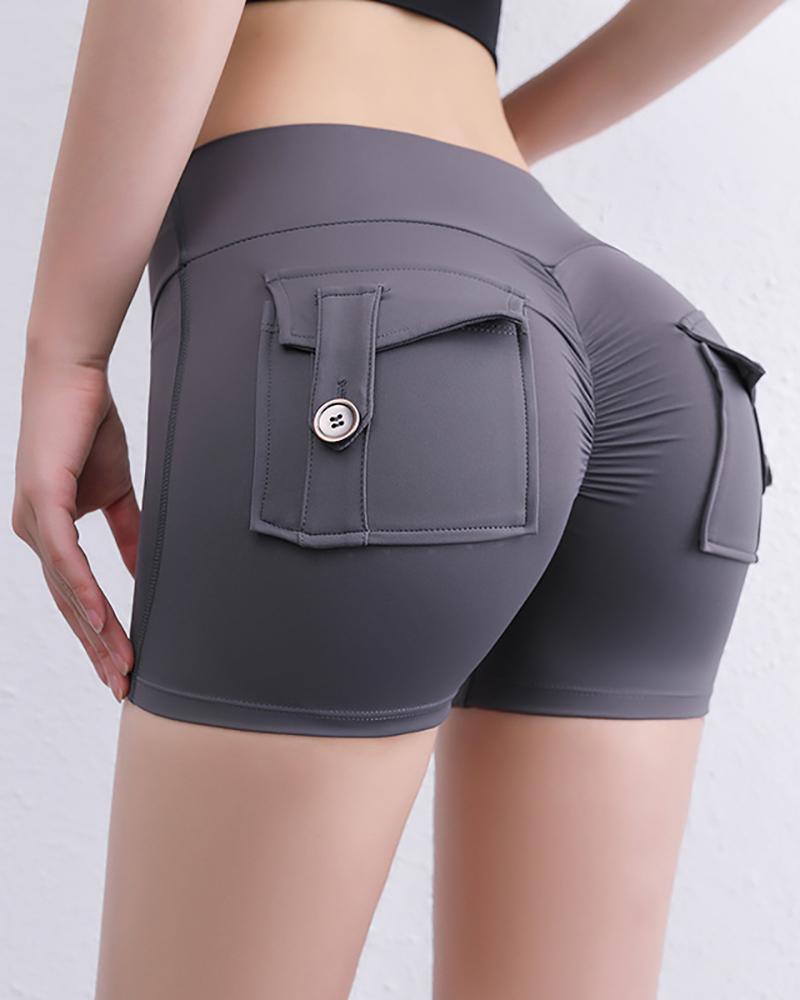 

Pocket Design High Waist Active Shorts, Dark grey
