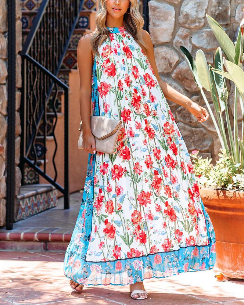 

Floral Print Sleeveless Loose Maxi Dress, White