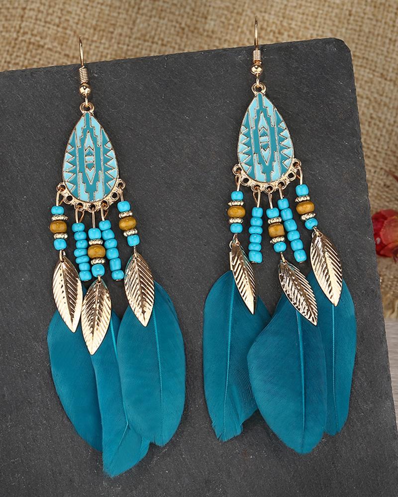 

1Pair Bohemian Hollow Out Geometric Feather Drop Earrings, Style6