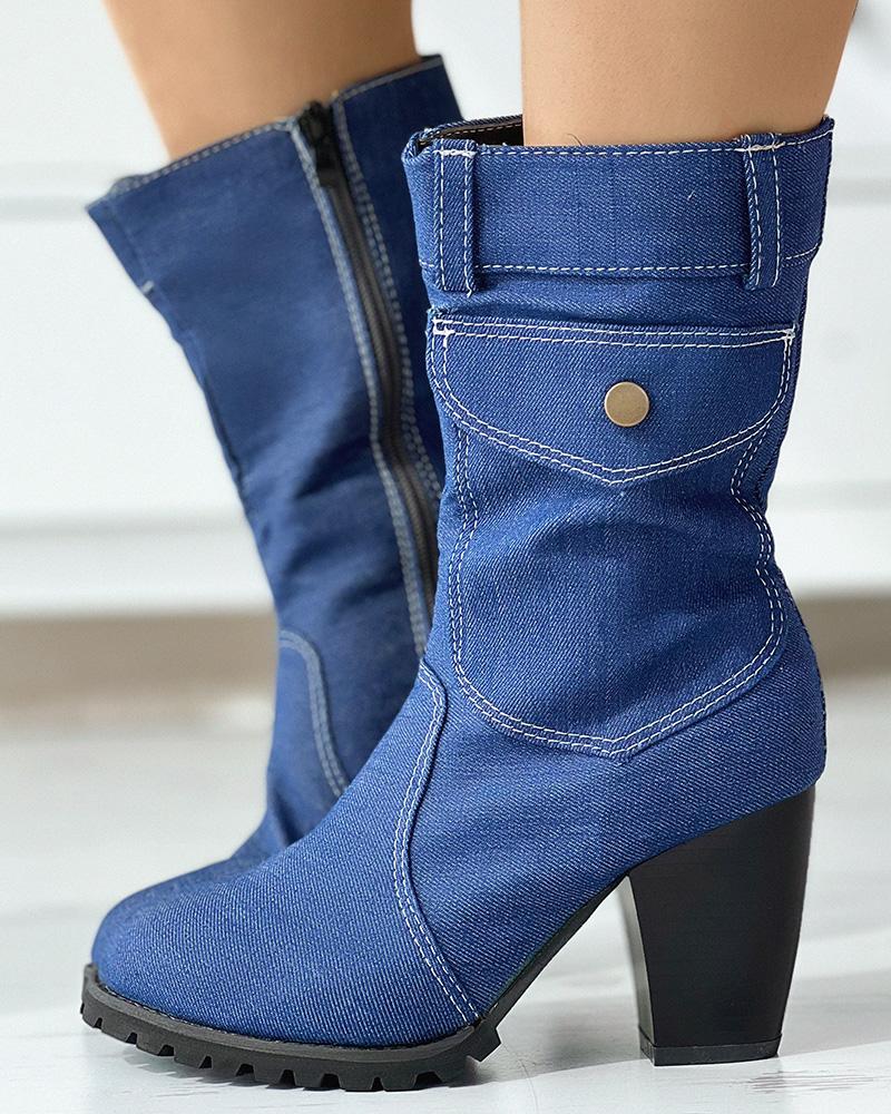 

Vintage Pocket Design Cowboy Boots, Dark blue