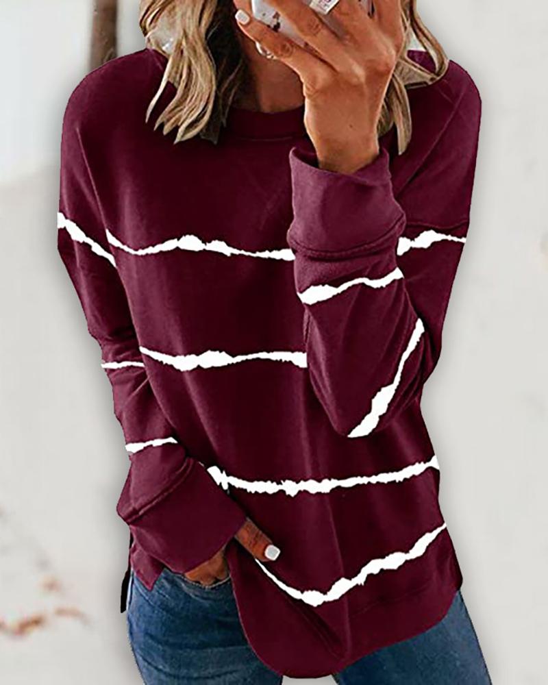 

Tie Dye Print Long Sleeve Casual Sweatshirt, Wine red