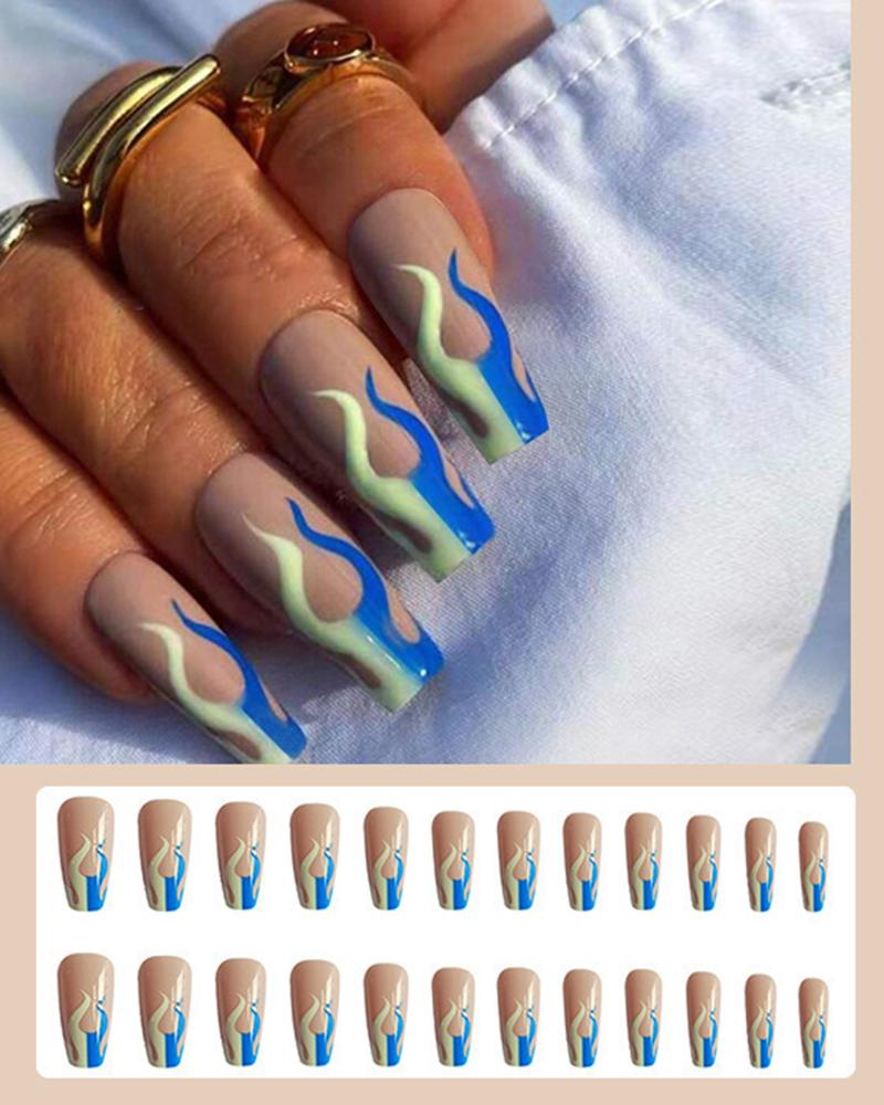 

24pcs Plants Press On Stiletto Almond Fake Nails Set With Glue, Style4