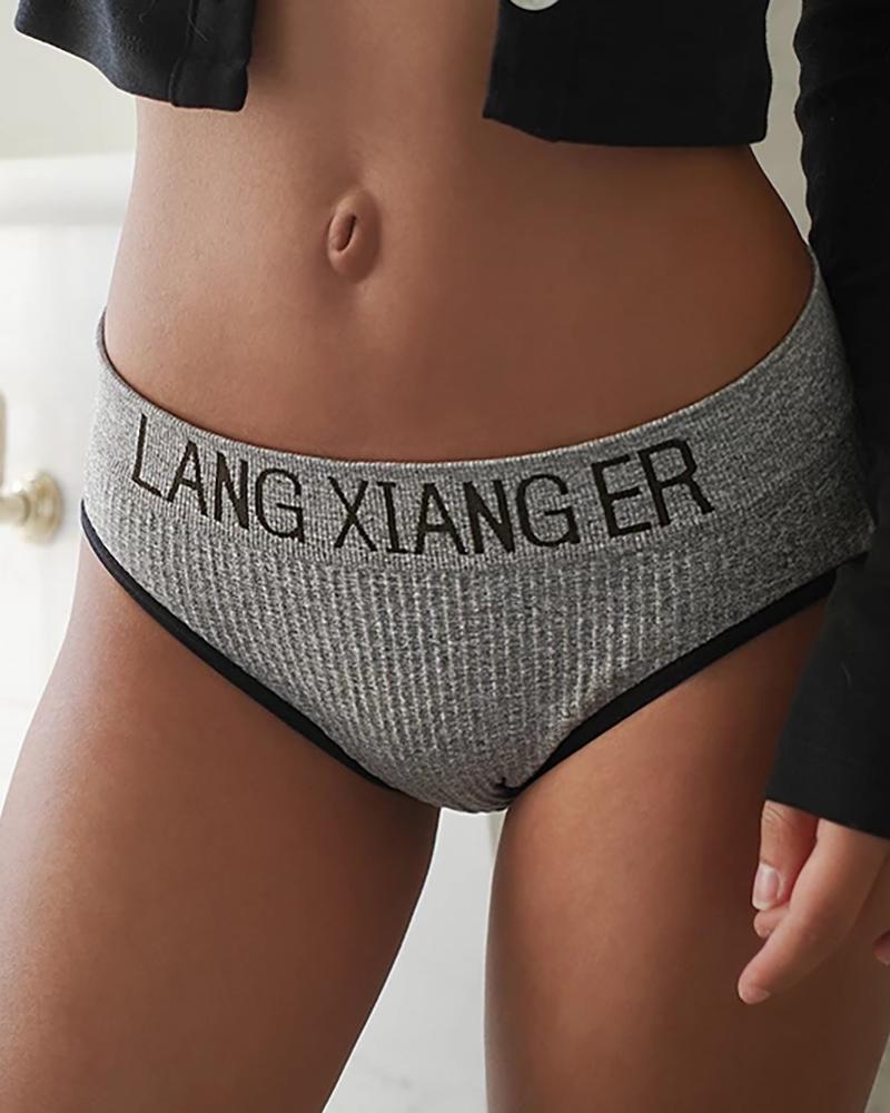 

Seamless Letter Print High Waist Panty, Gray