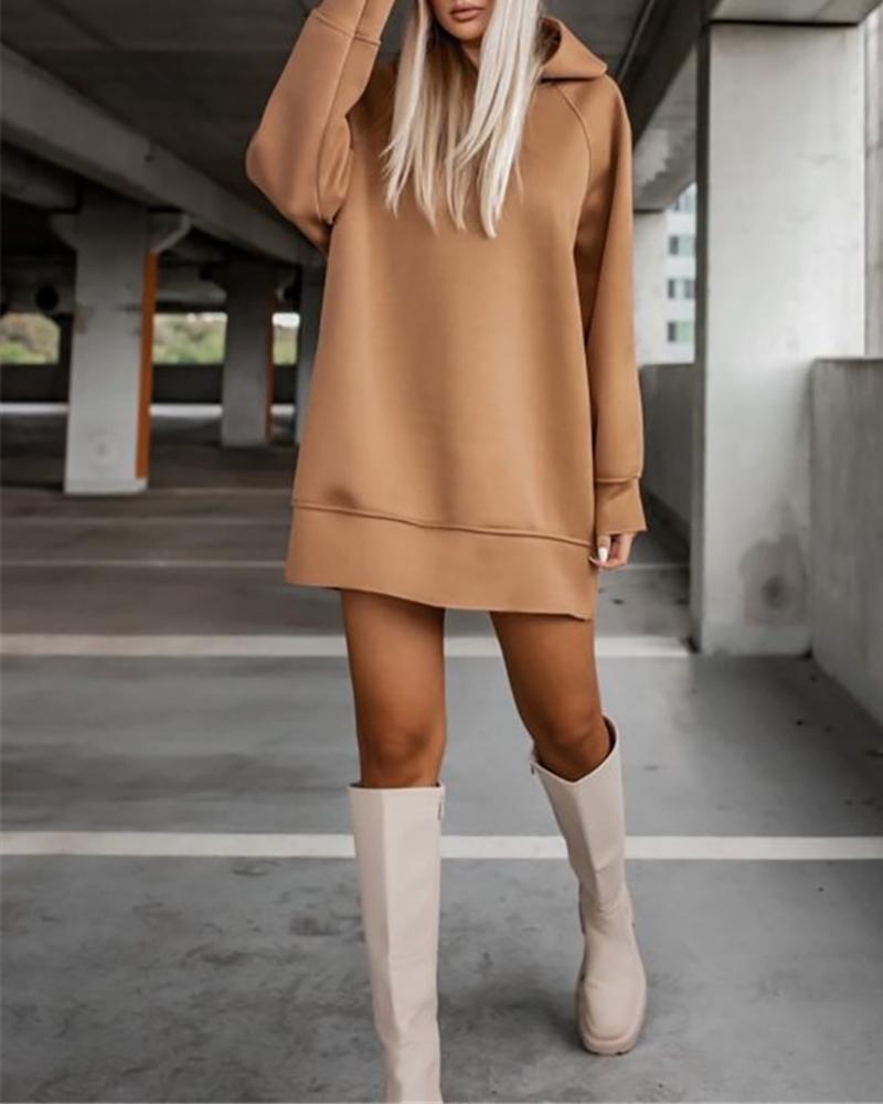 

Long Sleeve Hooded Casual Top, Khaki