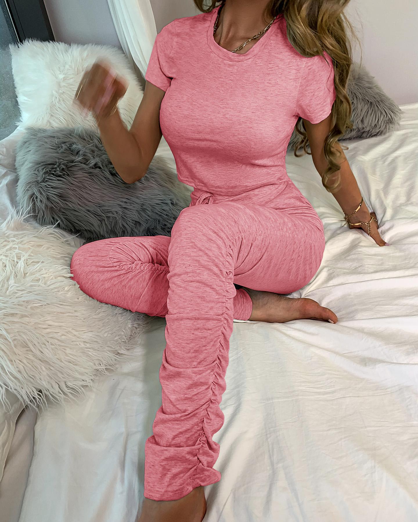 

Solid Sporty Top & Pant Set, Pink