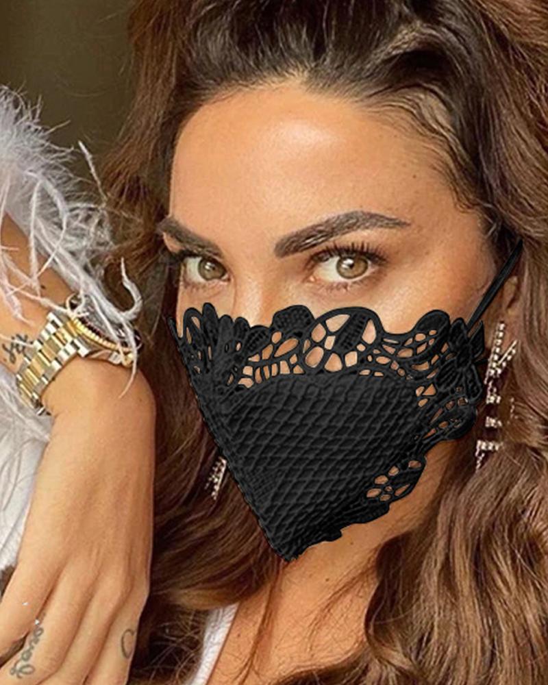 

Crochet Trim Sunscreen Breathable Face Mask, Black