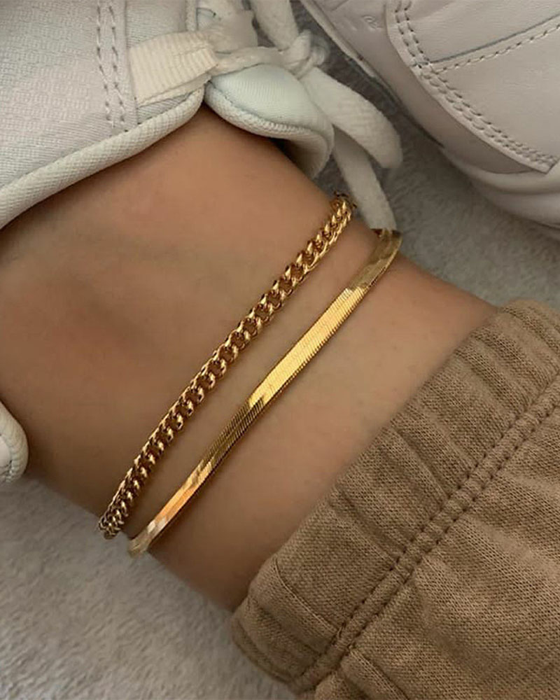 

Simple Flat Snake Bone Chain Anklet, Gold