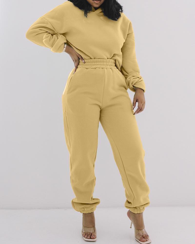 

Plain Long Sleeve Top & Pants Set, Khaki