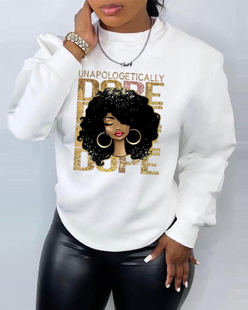 

Unapologetically Dope Figure Print Long Sleeve Sweatshirt, White