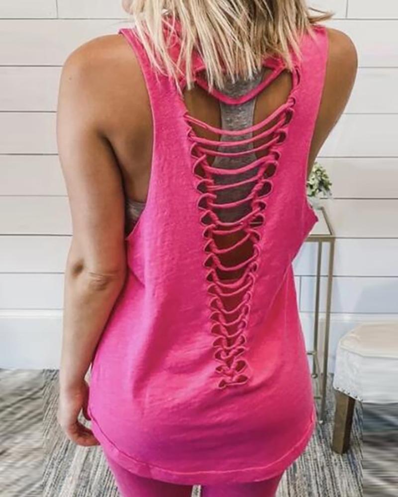 

Ladder Cutout Ruched Tank Top, Pink