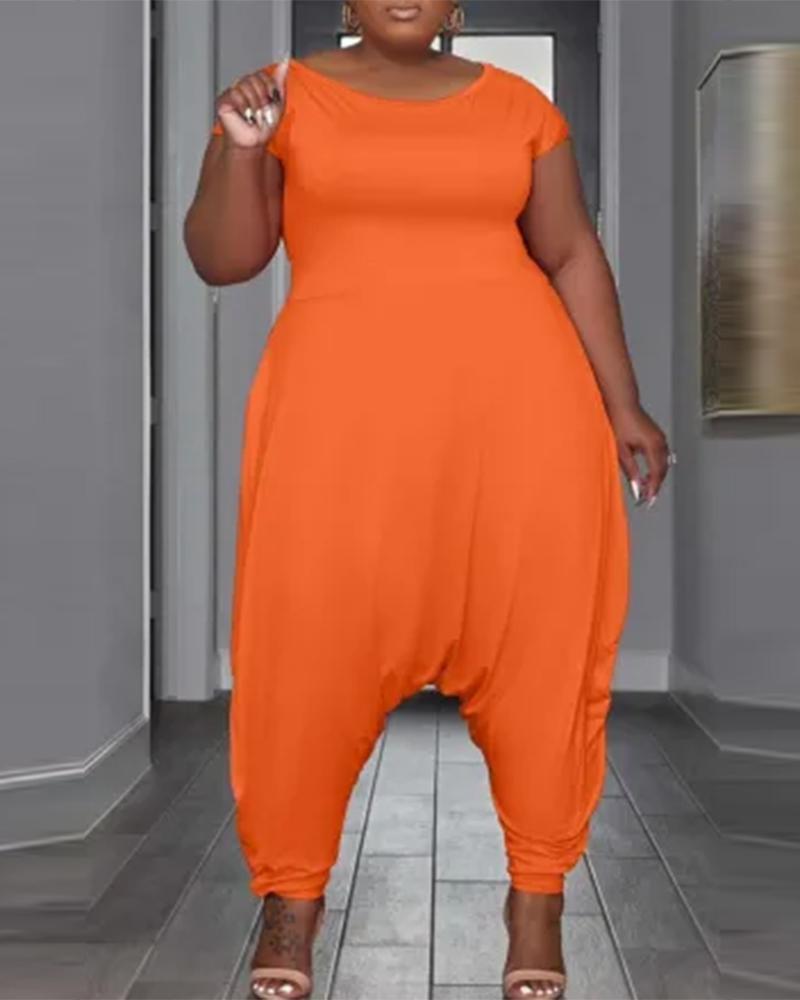 

Plus Size Short Sleeve Harem Cuffed Jumpsuit, Orange