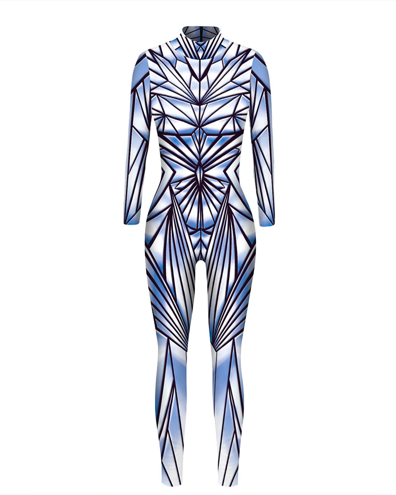 

Skeleton Pattern Print Halloween Costume Jumpsuit, Style1