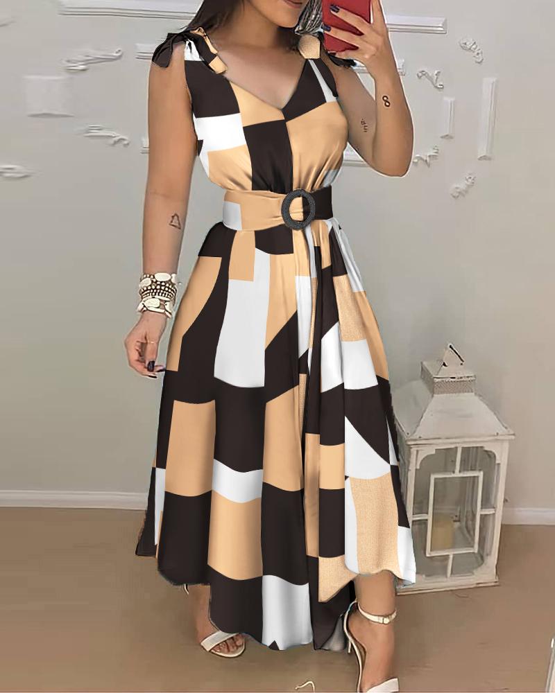 

Plaid Colorblock Tied Detail Maxi Dress, Multicolor