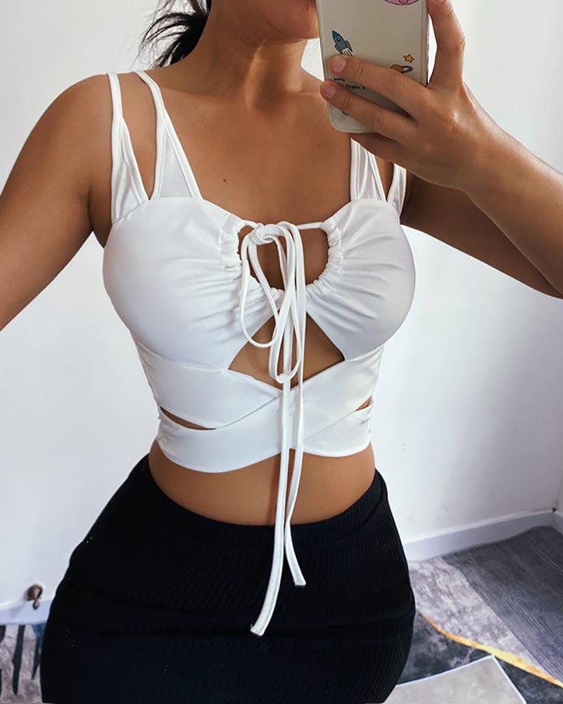 

Cutout Front Bandage Double Strap Crop Top, White