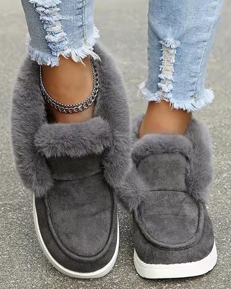 

Fuzzy Trim Lined Ankle Snow Boots, Gray