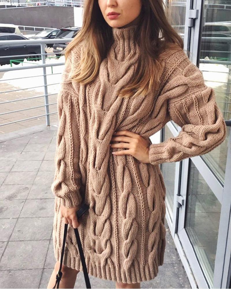 

Long Sleeve Cable Knit Sweater, Khaki