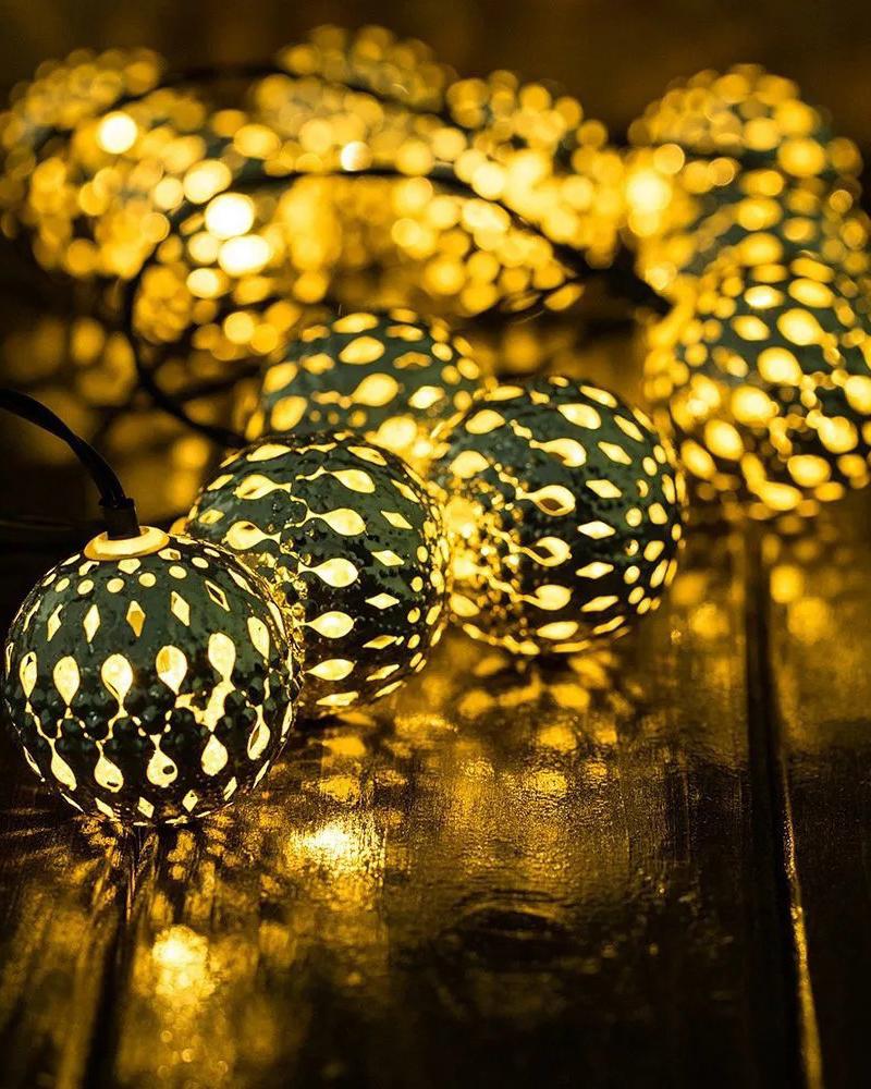

10 LED 2m Outdoor Moroccan String Light Round Shaped Hanging Lamp Decor, Yellow