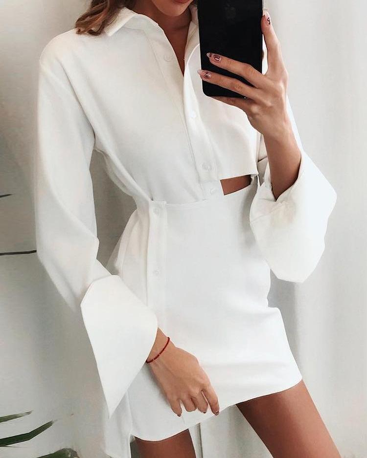 

Irregular Cut Out Shirt Dress, White