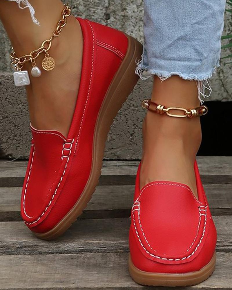 

PU Leather Slip On Loafers, Red