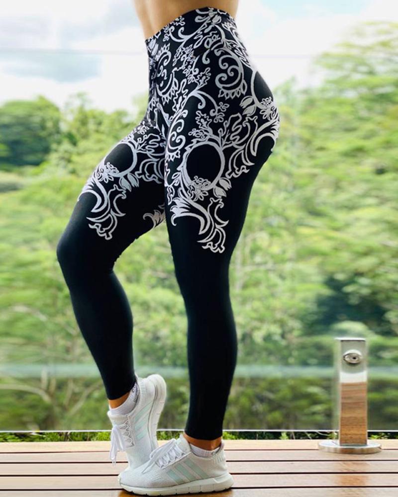 

Women's Leggings Baroque Printed Splicing Skinny Yoga Pants, Style2