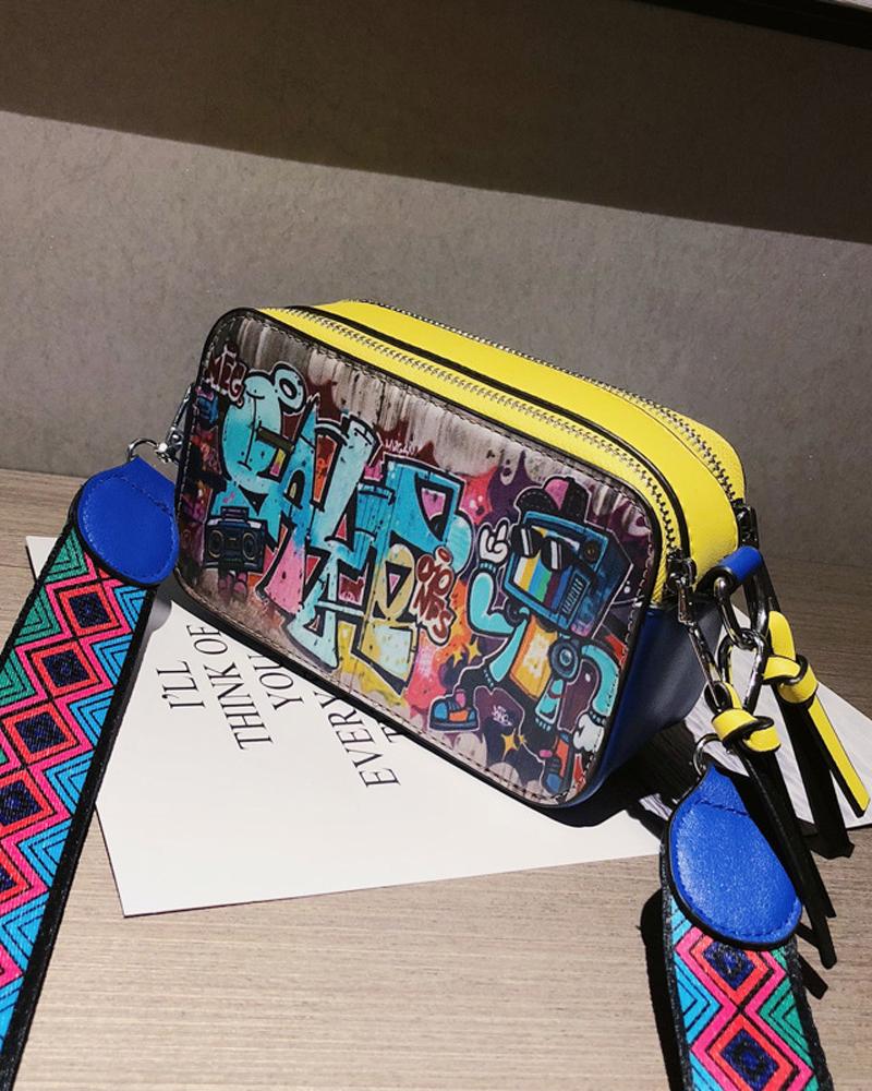 

Graffiti Print Crossbody Bag, Yellow