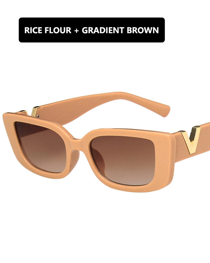 

1Pair Vintage V Detail Rectangle Frame Show Fashion Sunglasses, Beige