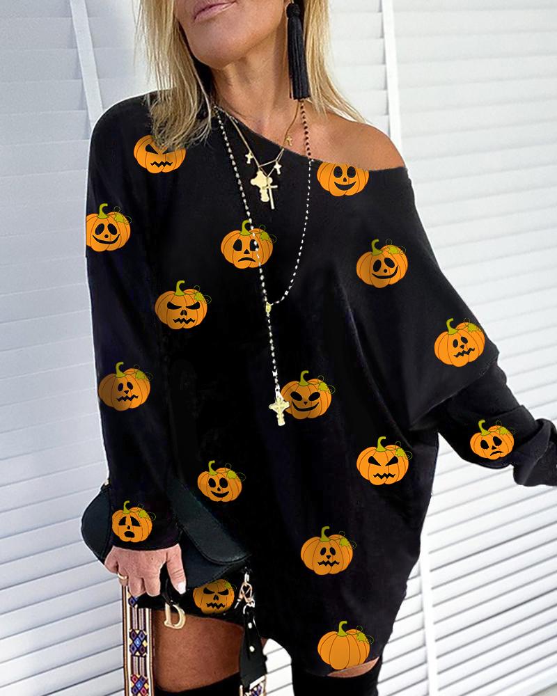 

Halloween Pumpkin Print Casual Sweatshirt, Black
