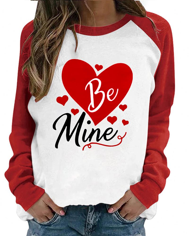 

Valentine' Day Colorblock Heart Letter Print Top, Red