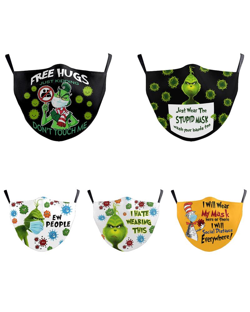 

5PCS/Set Randomly Dispatched Christmas Cartoon Print PM2.5 Filter Face Mask For Adult, Style2