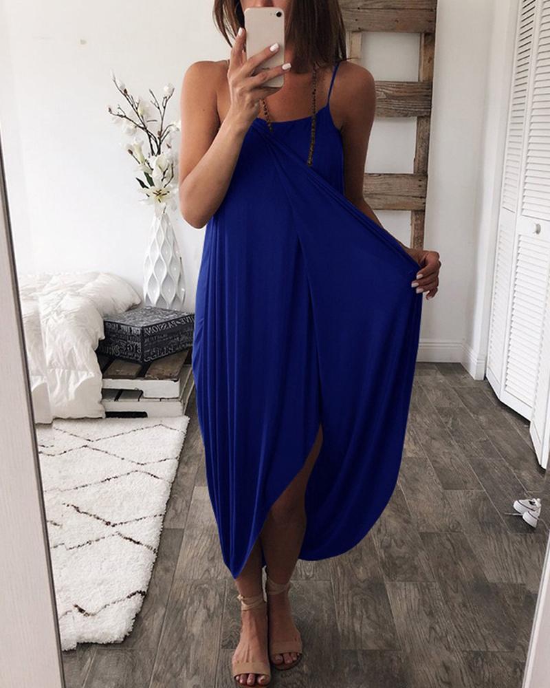 

Solid Cami Maxi Dress, Blue