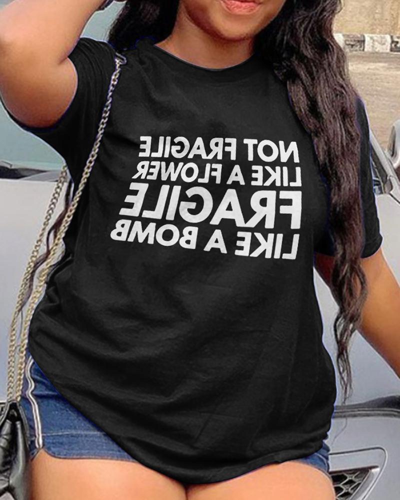 

Letter Print Short Sleeve T-shirt, Black