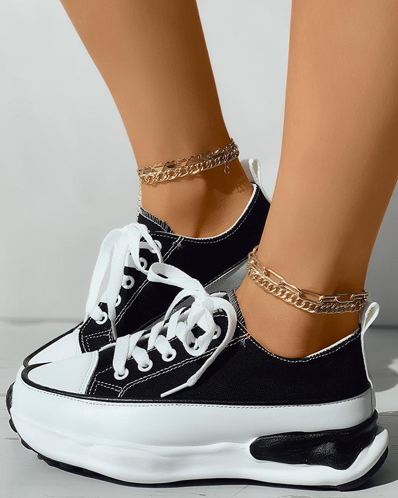 

Eyelet Lace-up Muffin Sneakers, Black