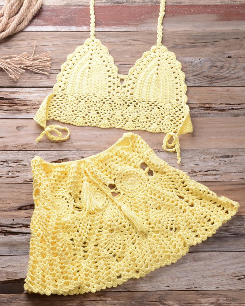 

Solid Strap Tanks With Mini Cut-out Skirts Sexy Sets, Yellow
