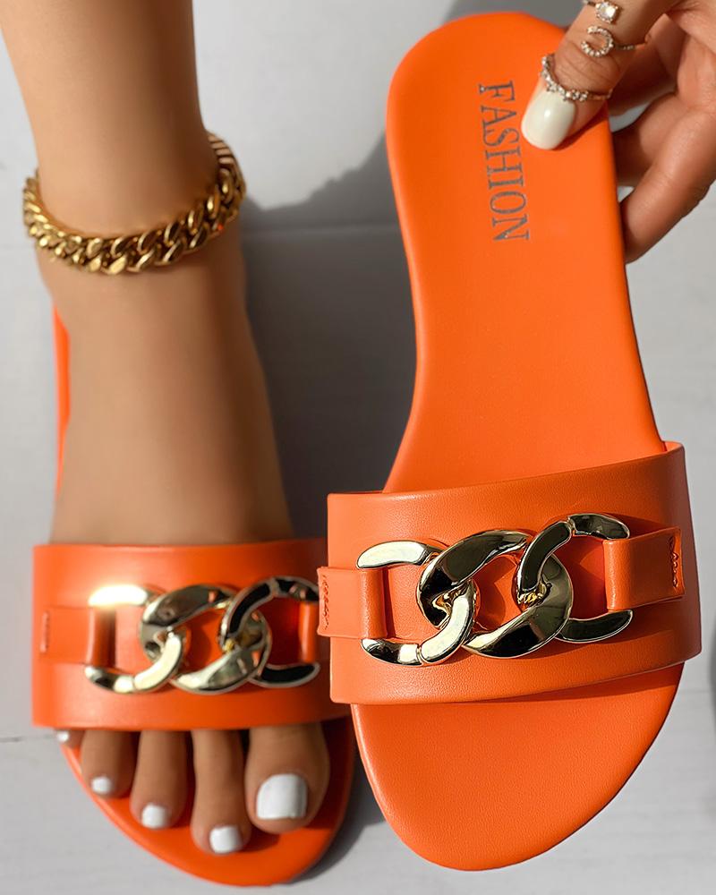 

Wide Strap Chain Decor Slippers, Orange