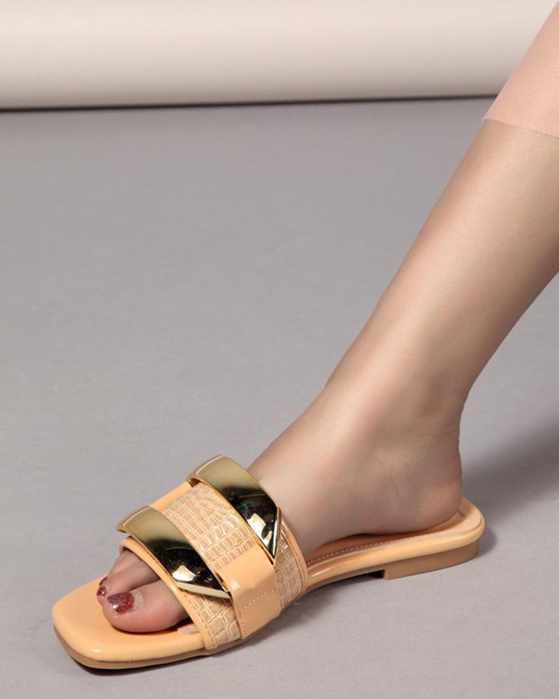 

Square-toe One Strap Open-toe Slippers, Apricot