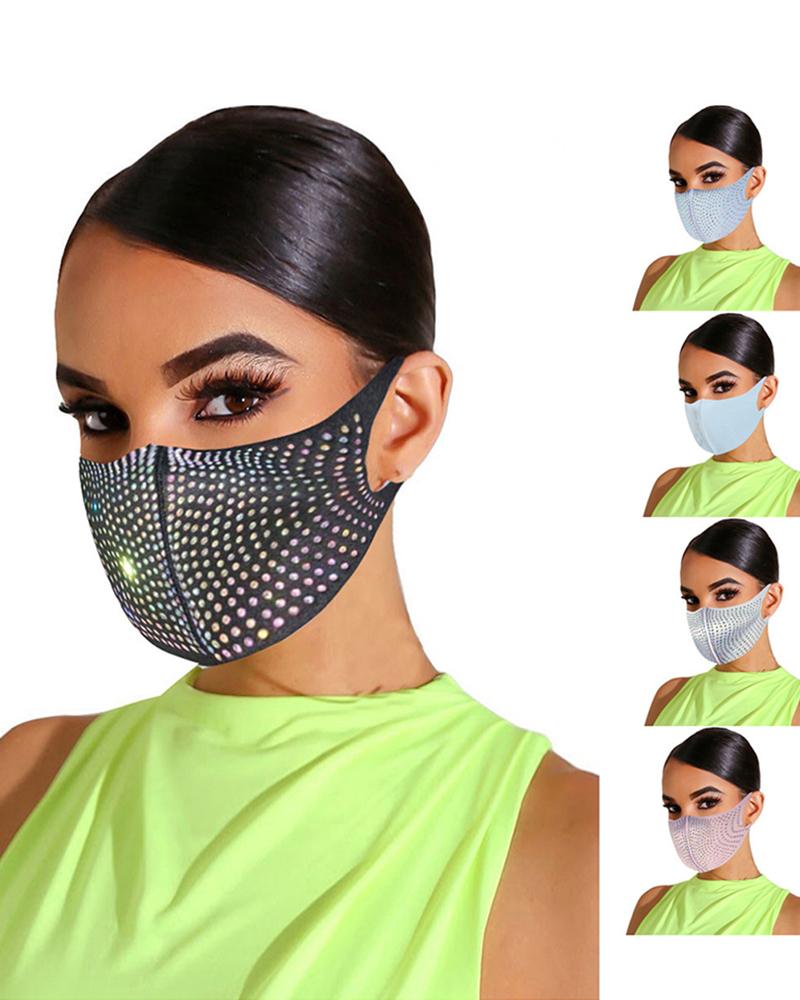 

Bling Rhinestone Animal Pattern Face Mask, Black