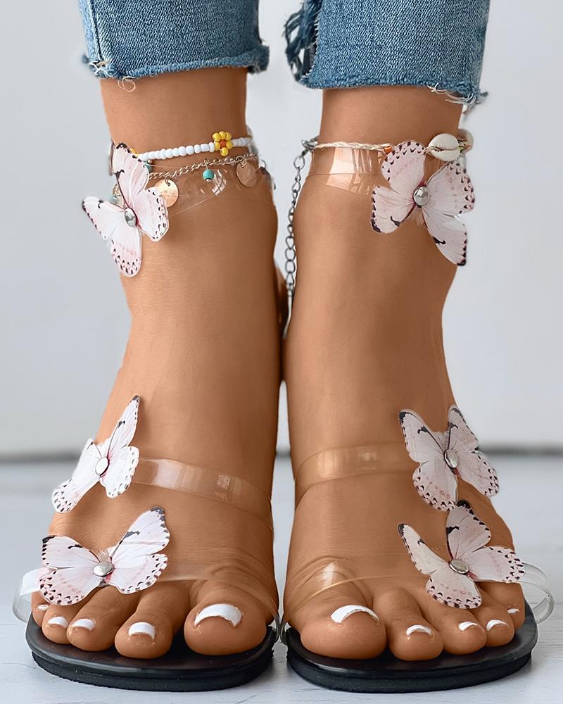 Sandalias con correa transparente y tira trasera con diseño de mariposa