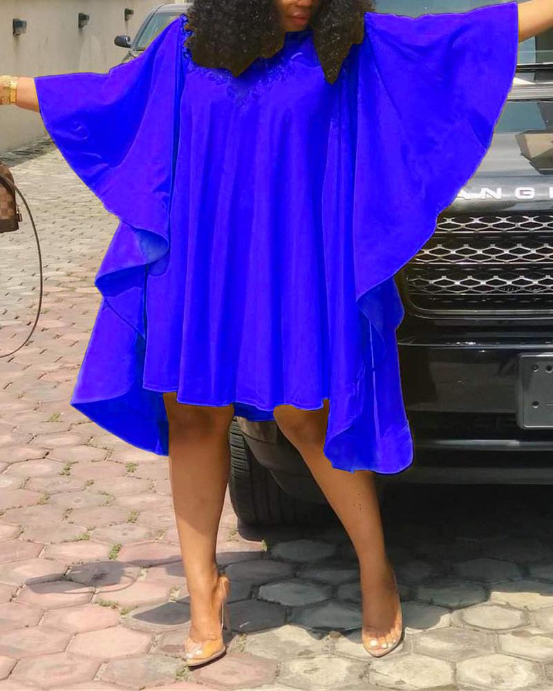 

Plain Cloak Sleeve Swing Dress, Blue