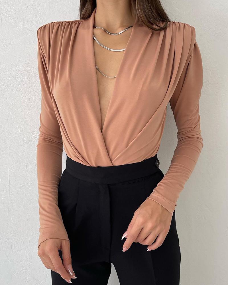 

Long Sleeve Ruched Skinny Bodysuit, Pink