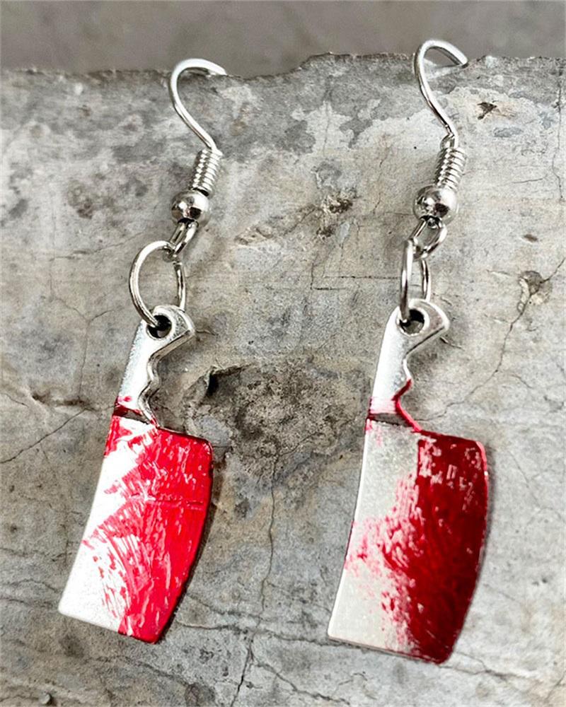 

1Pair Halloween Knife Decor Drop Earrings, Silver