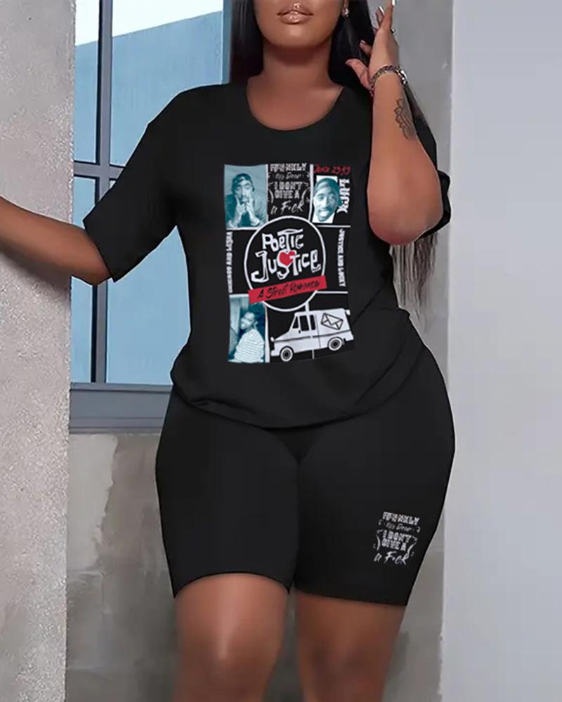 

Plus Size Poetic Justice Graphic Print Top & Shorts Set, Black