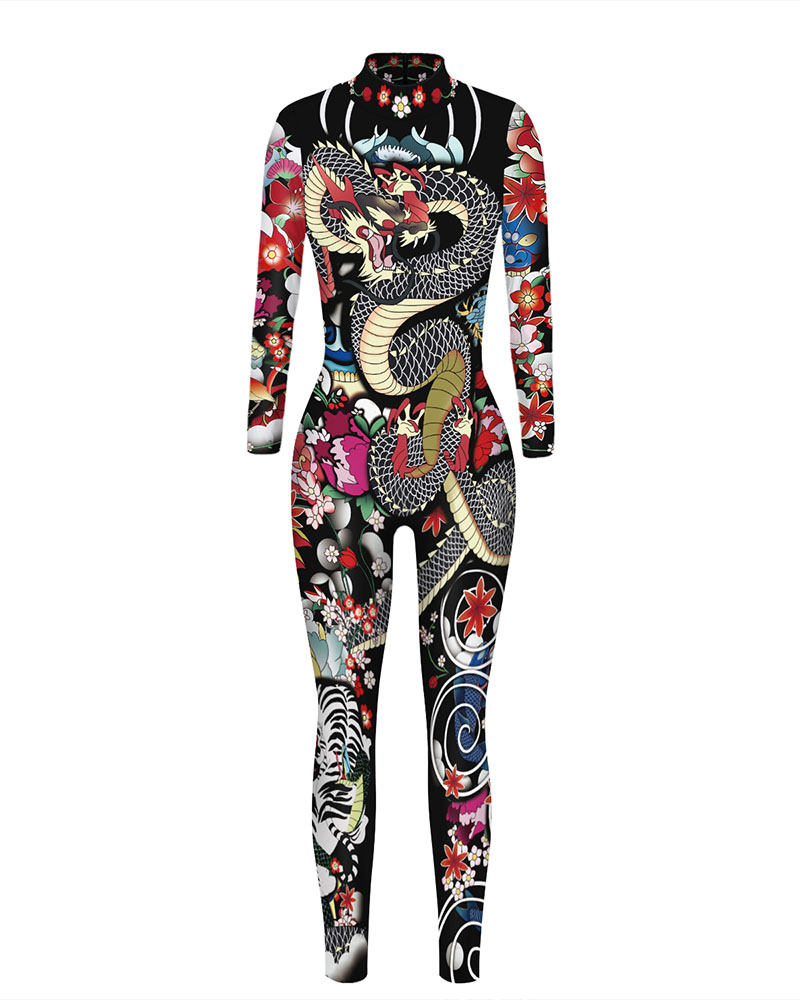 

Graphic Print Long Sleeve Skinny Halloween Costume Jumpsuit, Style3