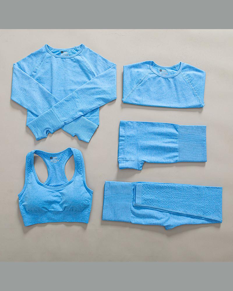 

Plain Skinny Sporty Five-piece Active Sets, Blue