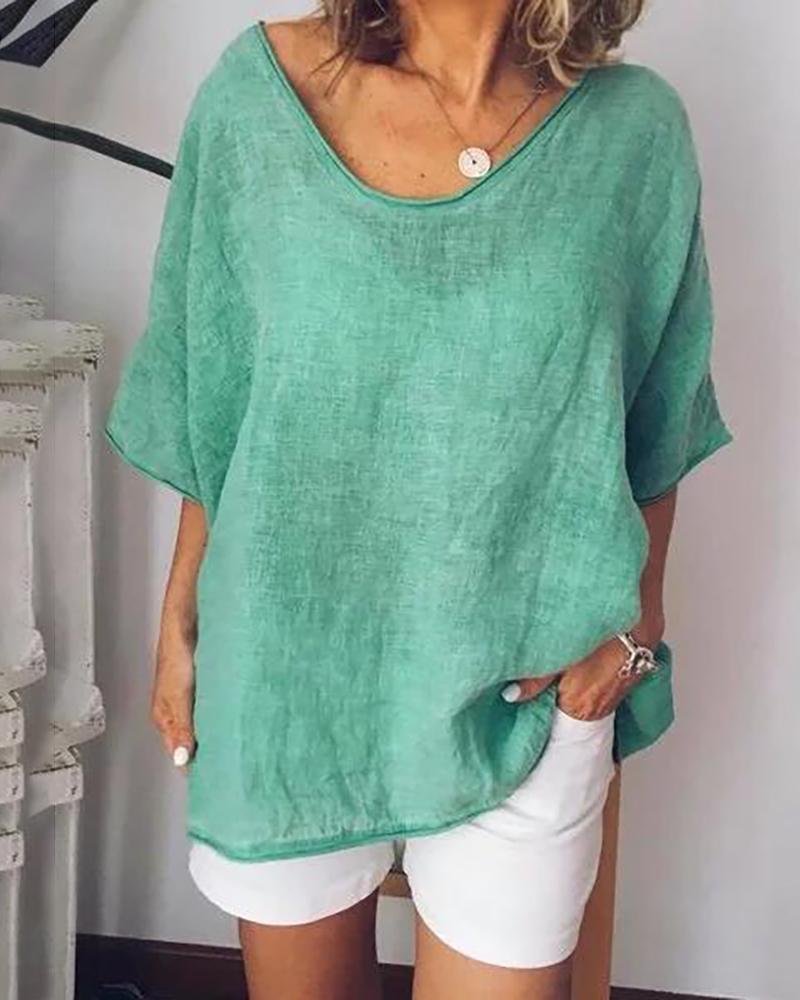 

Solid Color Casual Loose Top, Green