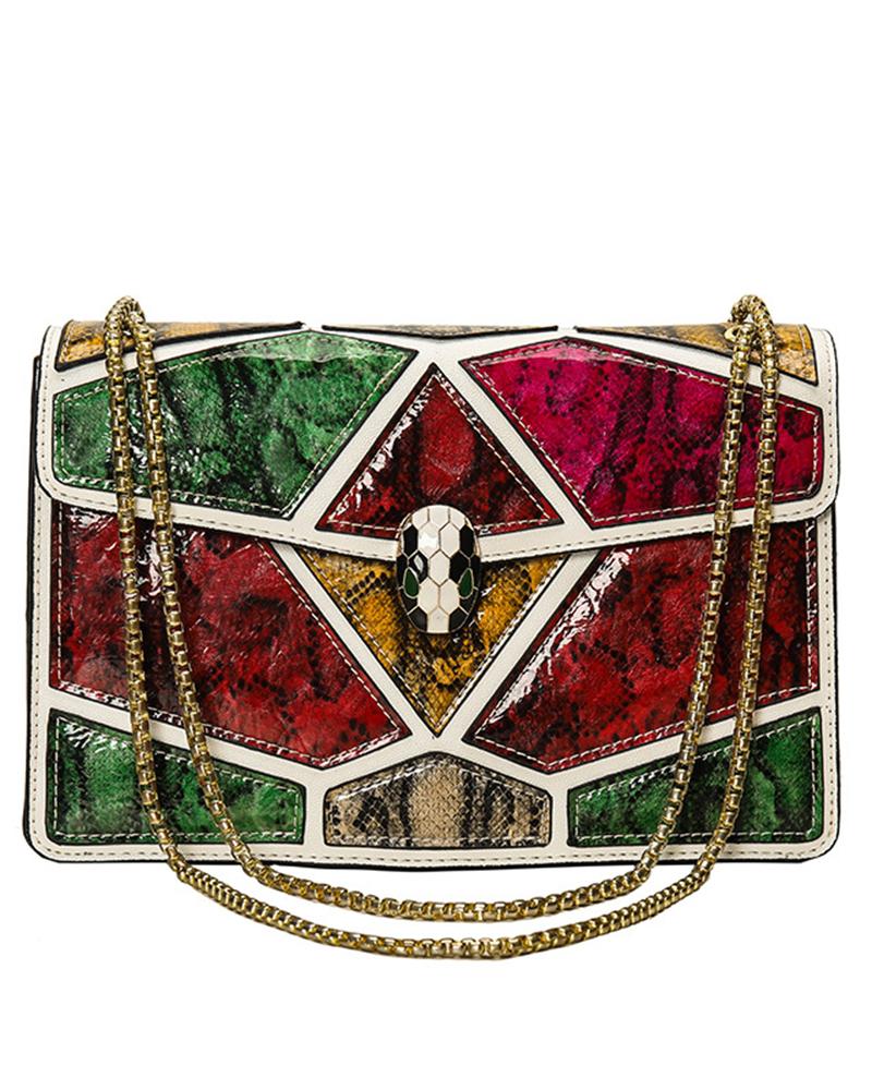 

Vintage Snakeskin Patchwork Square Shoulder Bag, Style2