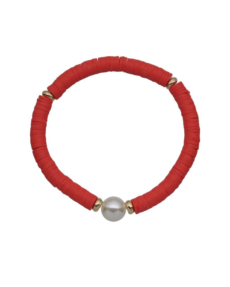 

Beaded Decor Boho Clay Bracelet, Red