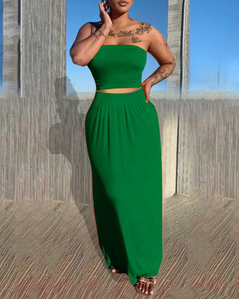 

Bandeau Sleeveless Top & Maxi Skirt Set, Green